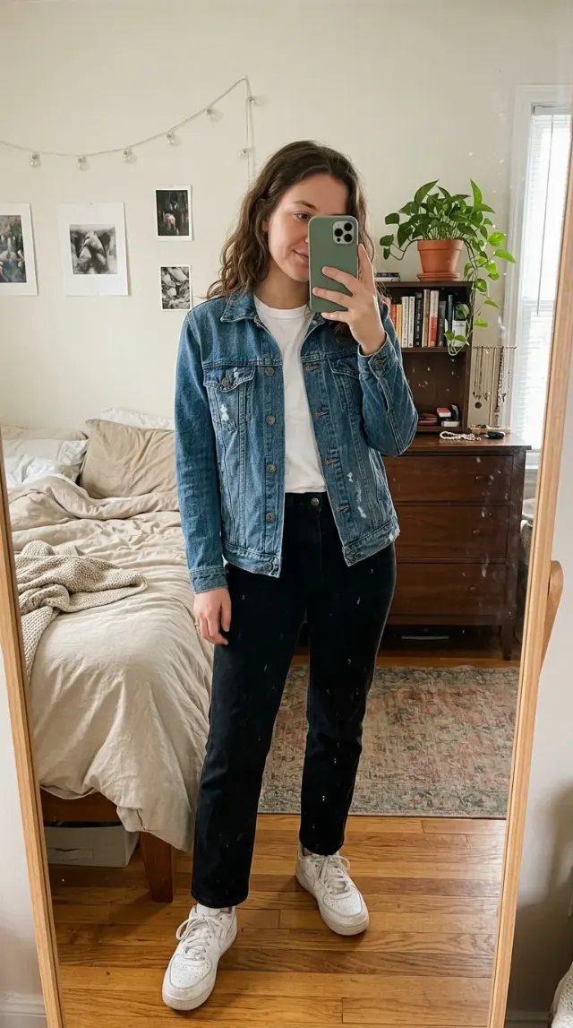 Casual Denim Jacket Mirror Selfie