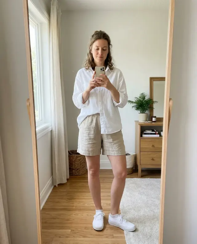 Casual Oversized Shirt Mirror Selfie