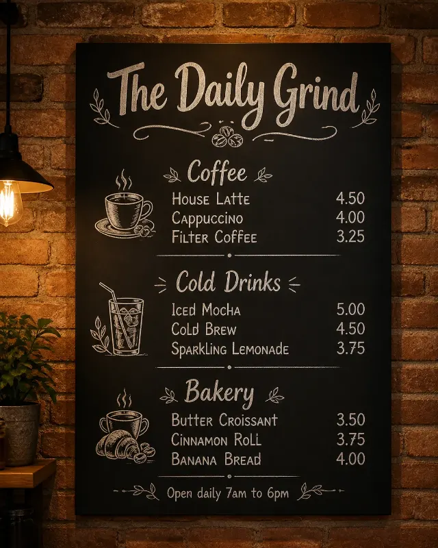 Chalkboard Coffee Shop Wall Menu