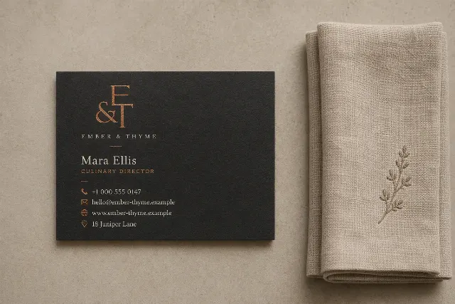 Charcoal Copper Restaurant Business Card