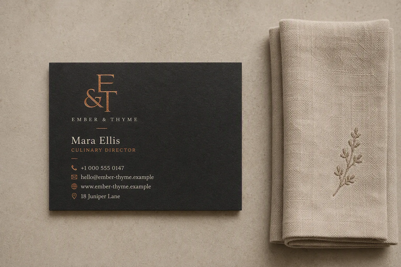 Charcoal Copper Restaurant Business Card