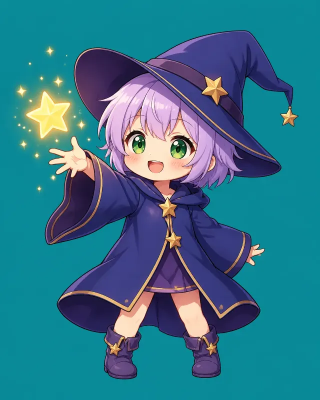 Chibi Anime Wizard Spell Illustration