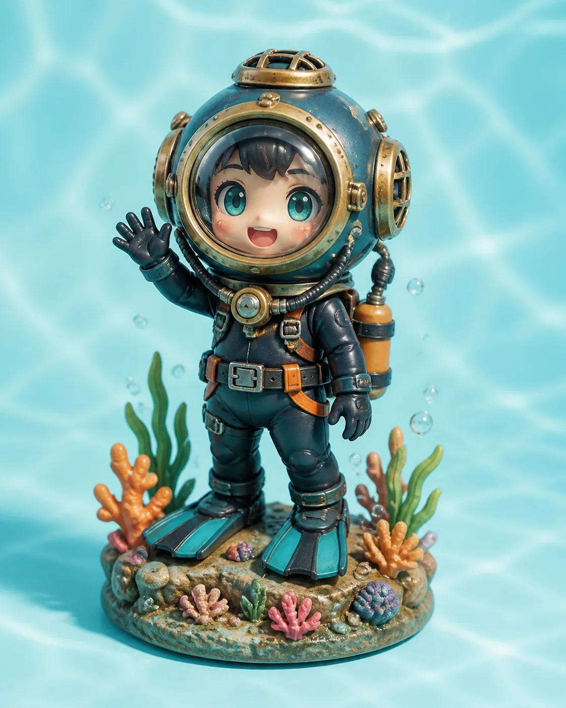 Chibi Scuba Diver Coral Base Figurine