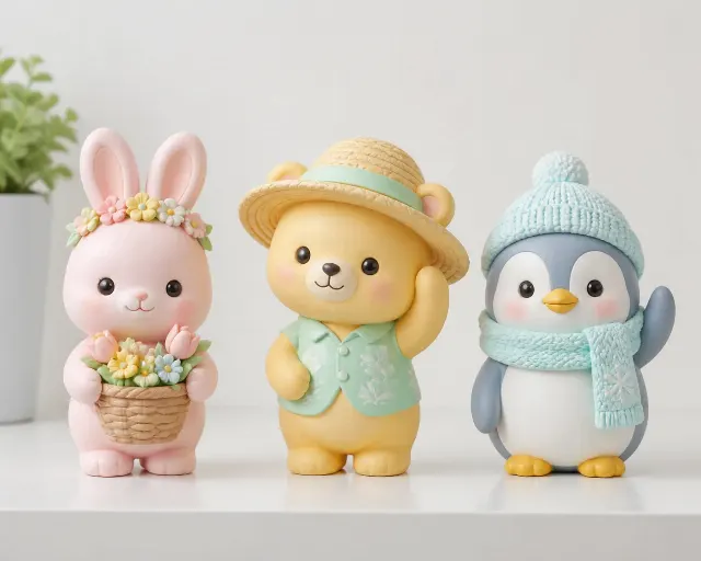 Chibi Seasonal Figurines On A White Shelf