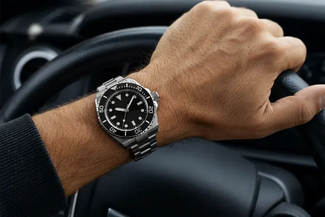 Chunky Dive Watch Car Interior Product Photo