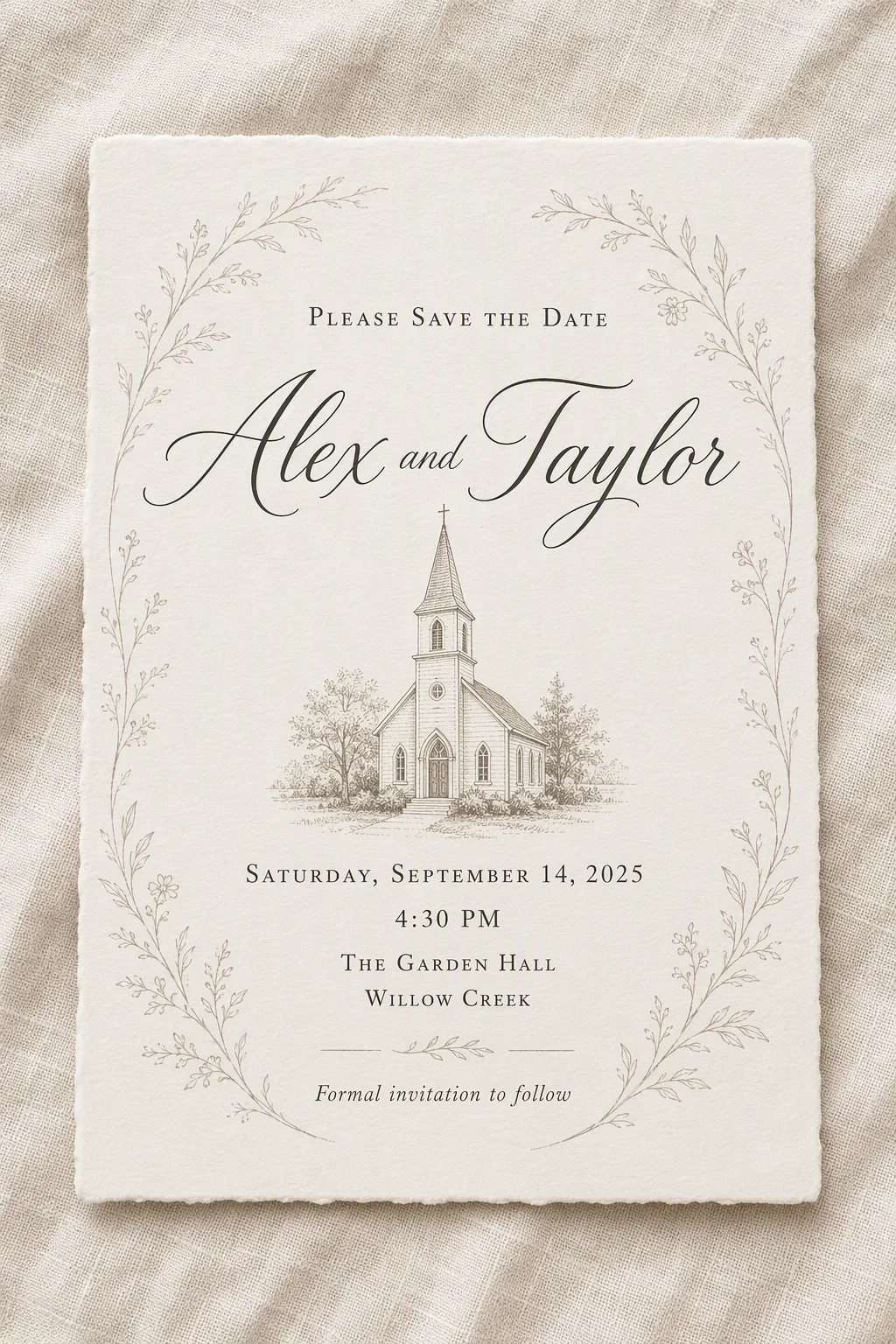 Church Line Art Save The Date Card