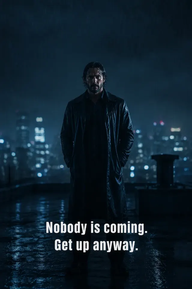 Cinematic Rainy Rooftop Quote Portrait