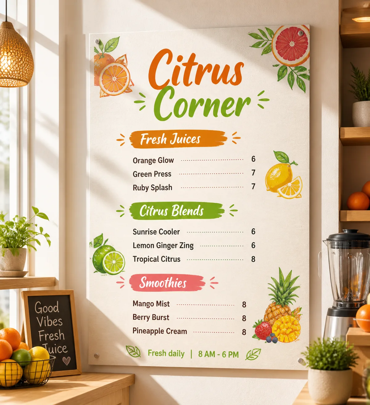 Citrus Juice Bar Wall Menu Design