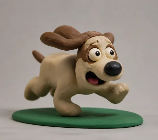 Claymation Running Dog Figurine On A Mat