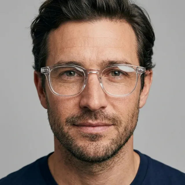 Clear Frame Glasses Model Close Up
