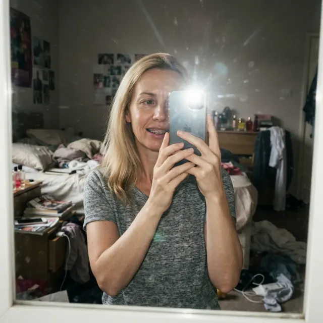 Cluttered Bedroom Mirror Selfie