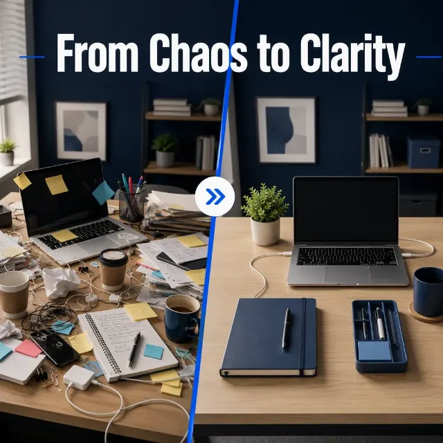 Cluttered Versus Organized Desk Instagram Post