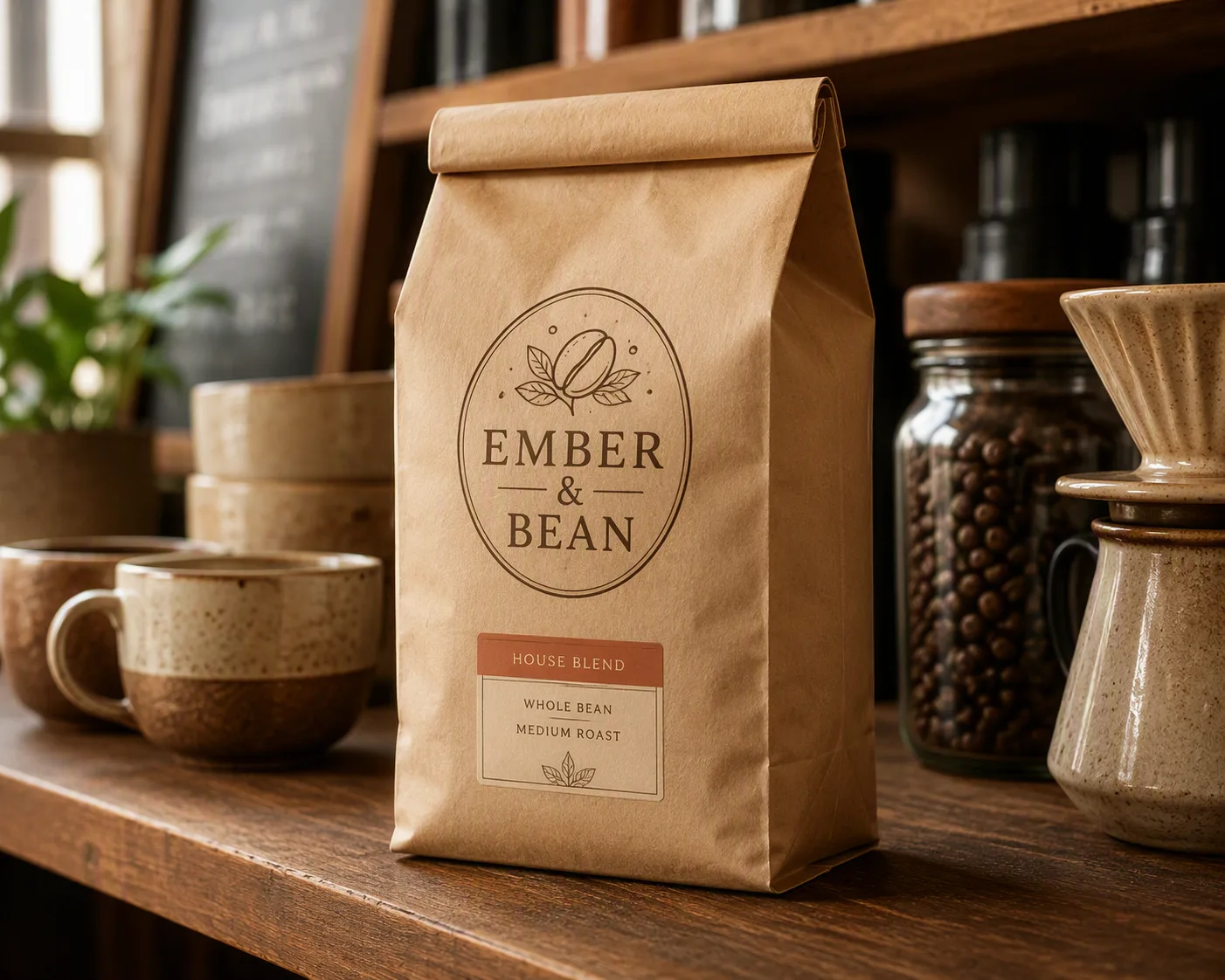 Coffee Bag Logo Cafe Shelf Mockup