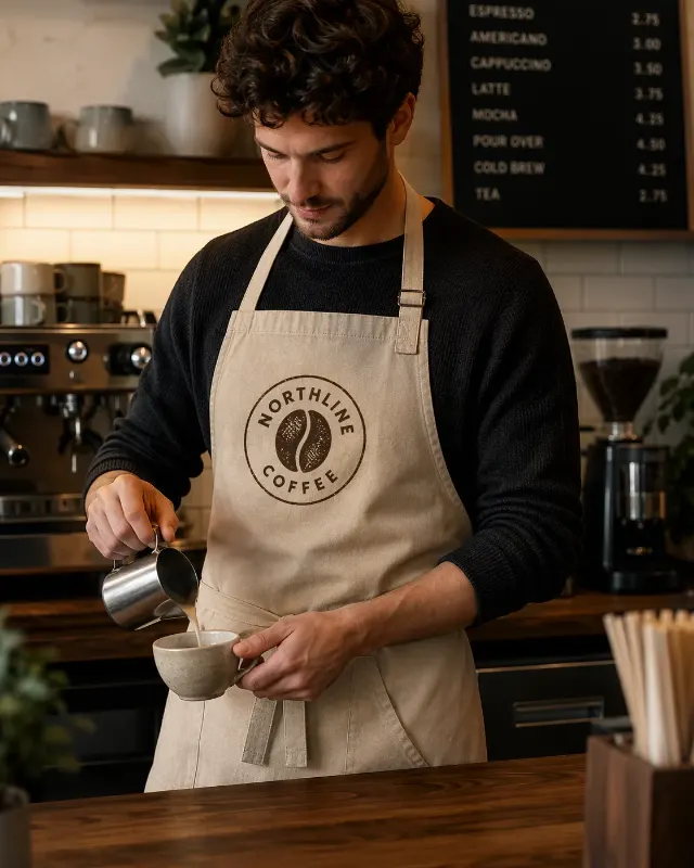 Coffee Shop Logo Apron Counter Mockup
