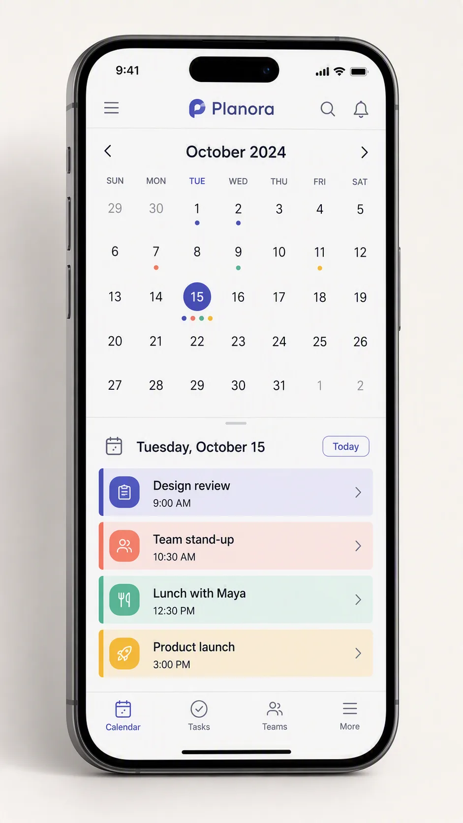 Color-Coded Calendar App Phone Mockup