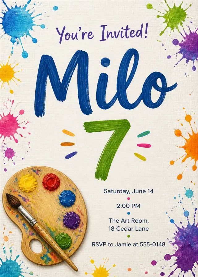 Colorful Art Party Birthday Invitation