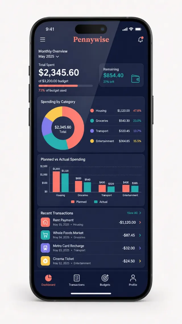 Colorful Finance App Budget Dashboard Mockup