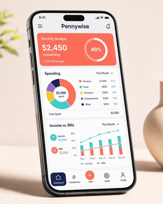 Colorful Finance App Dashboard Mockup