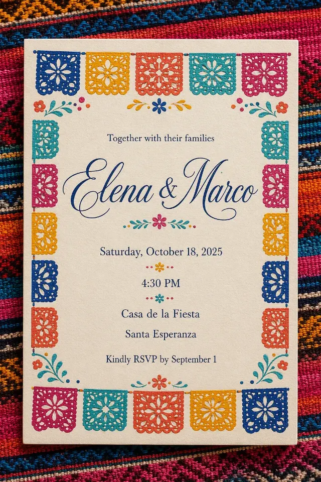 Colorful Papel Picado Wedding Invitation