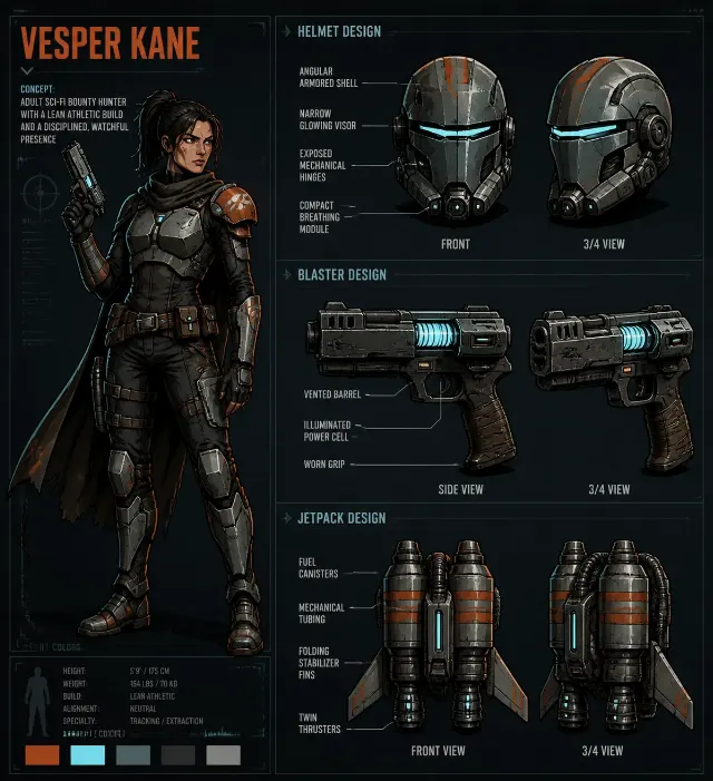 Comic Sci-Fi Bounty Hunter Gear Sheet