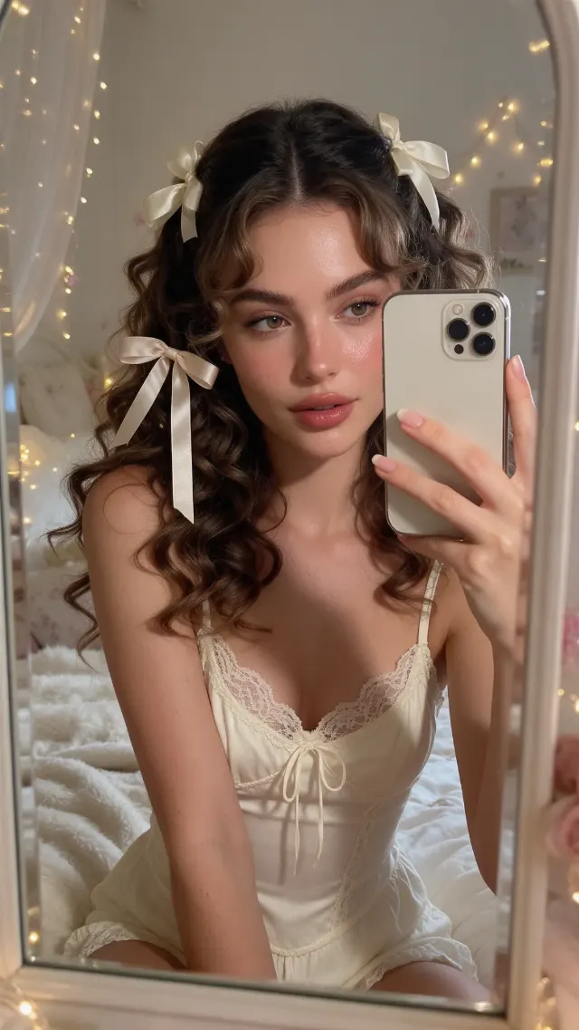 Coquette Bedroom Mirror Selfie Portrait