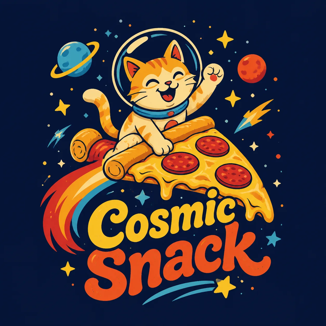 Cosmic Cat Pizza T-Shirt Graphic