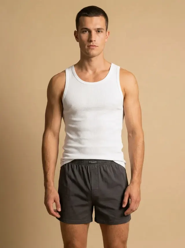 Cotton A-Shirt Boxer Shorts Model Photo
