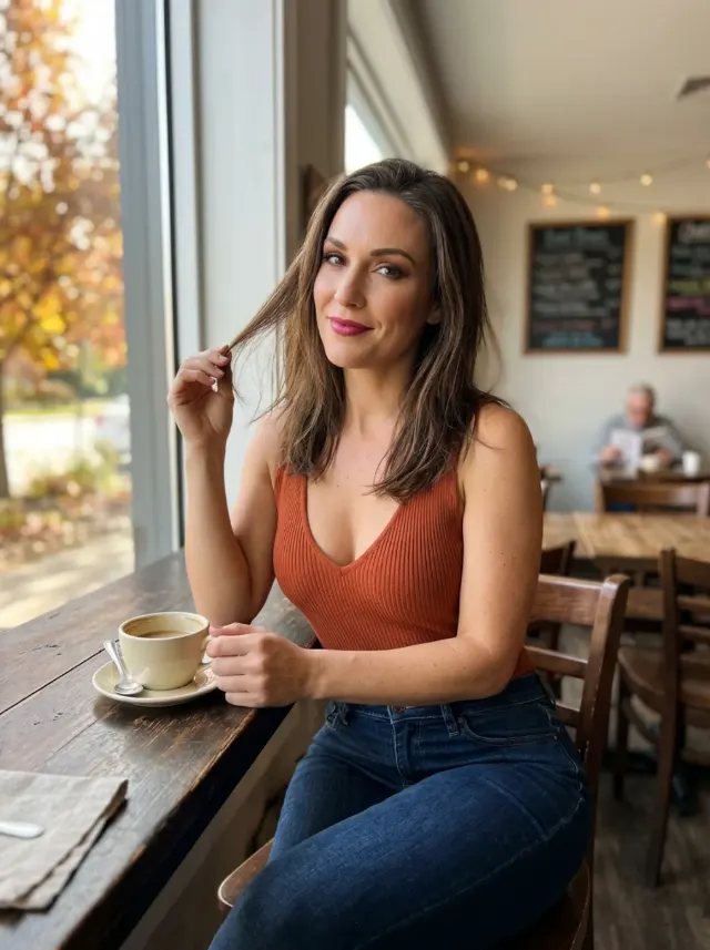 Cozy Autumn Cafe Influencer Portrait