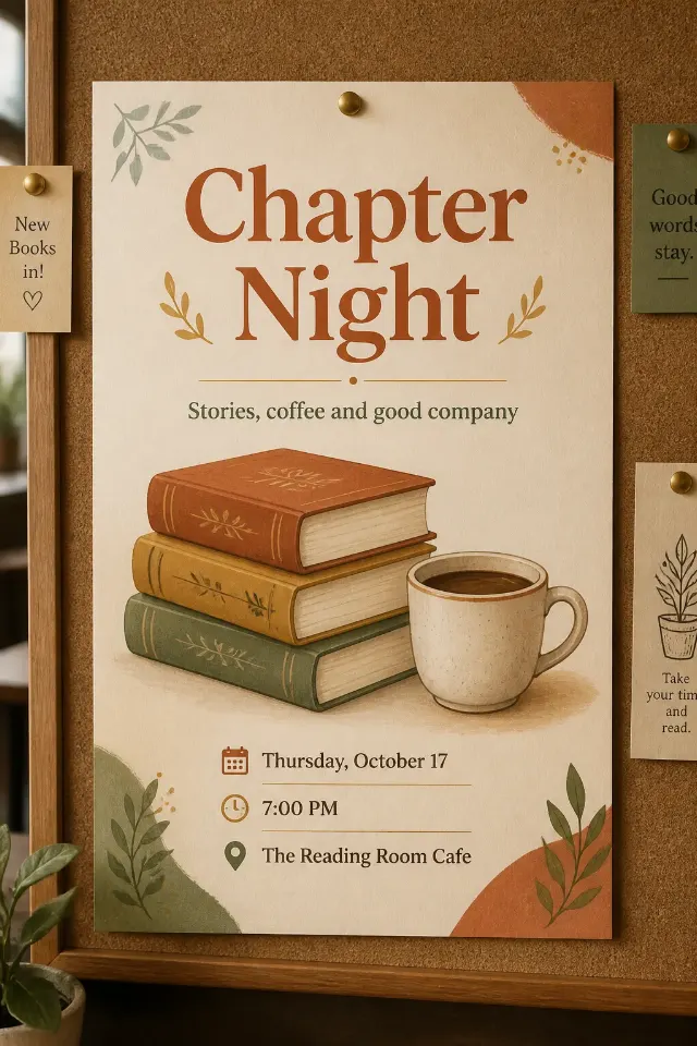 Cozy Book Club Corkboard Poster