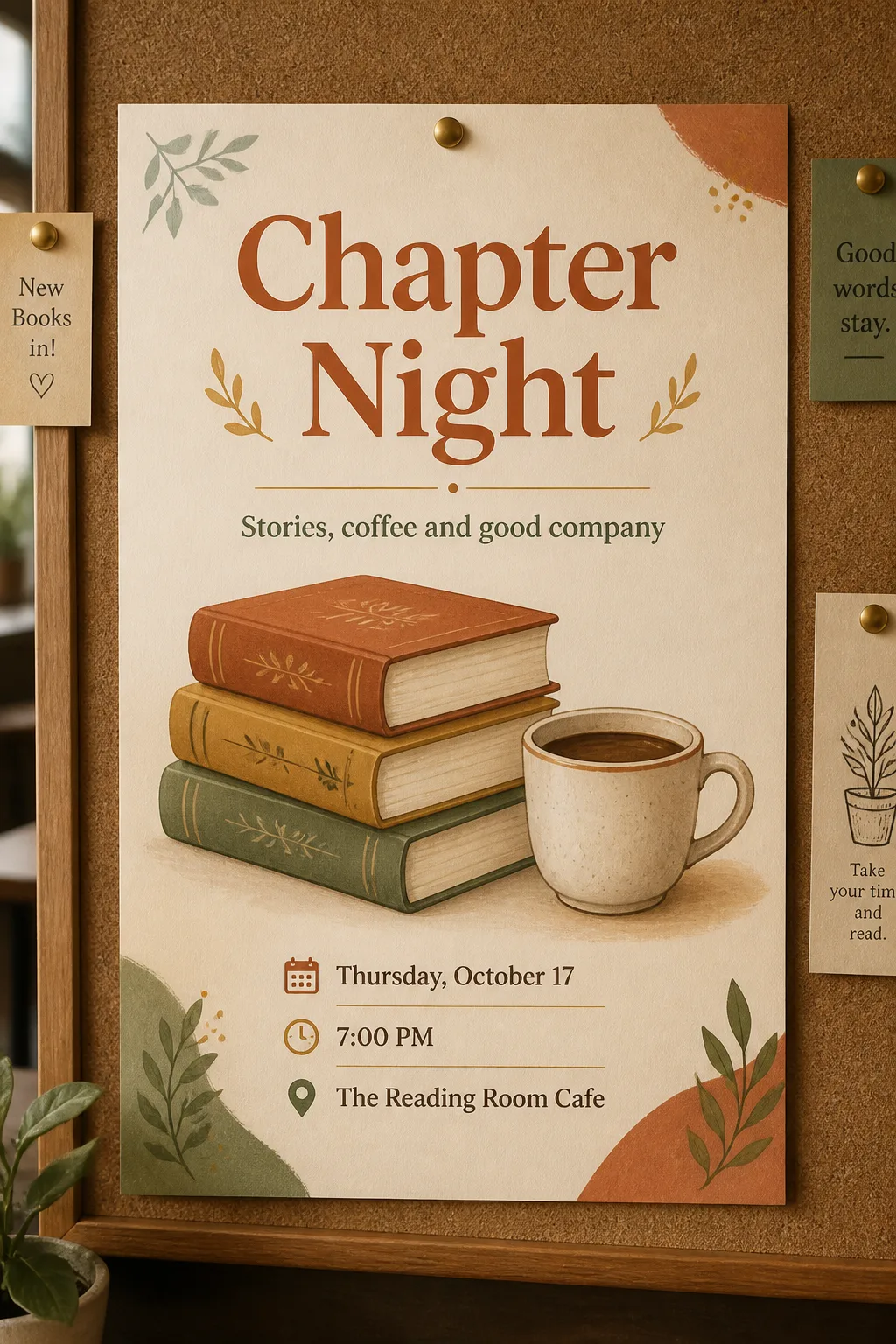Cozy Book Club Corkboard Poster