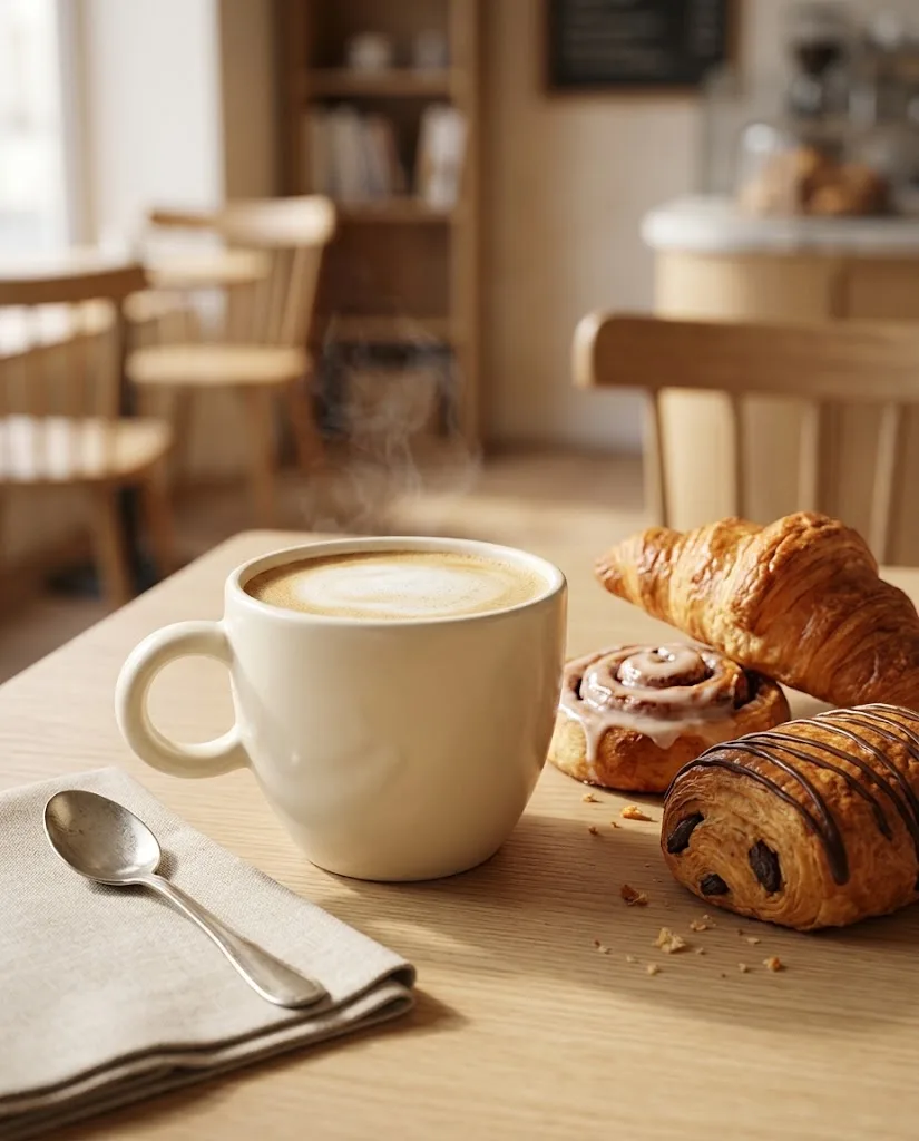 Cozy Cafe Latte And Pastry Photo