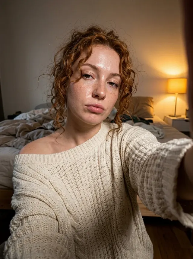 Cozy Copper Curl Phone Selfie Portrait