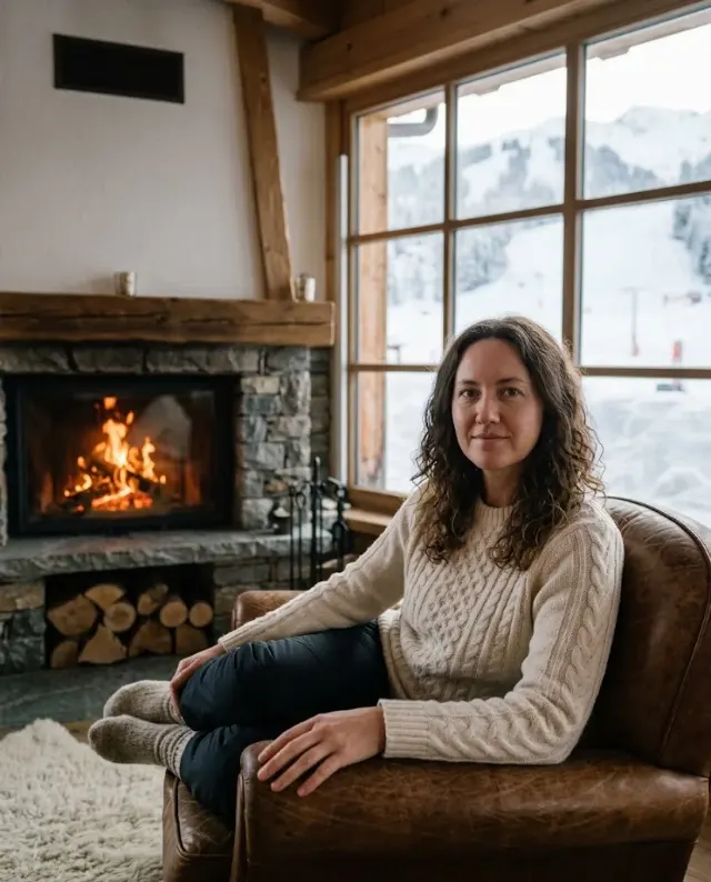 Cozy Ski Lodge Portrait With Fireplace