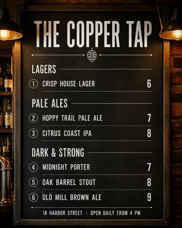 Craft Beer Tap List Board Menu