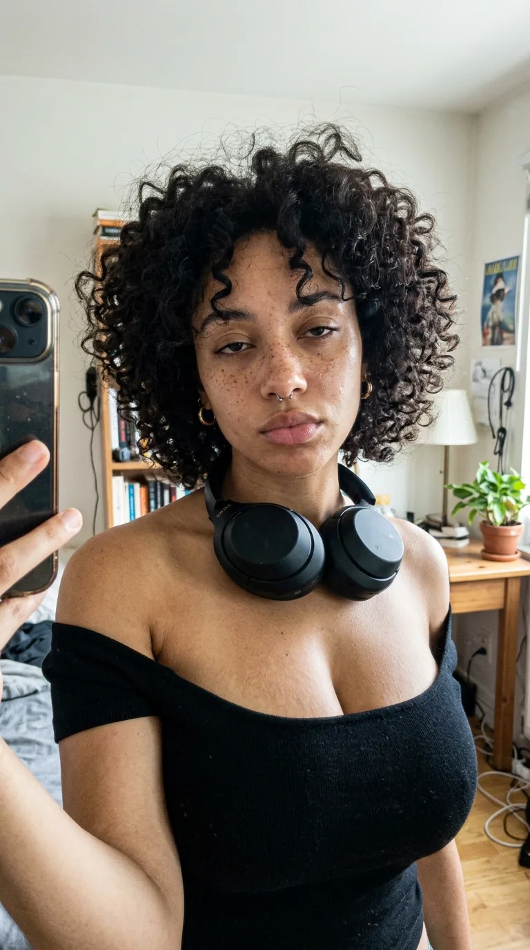 Curly Hair Phone Selfie Portrait