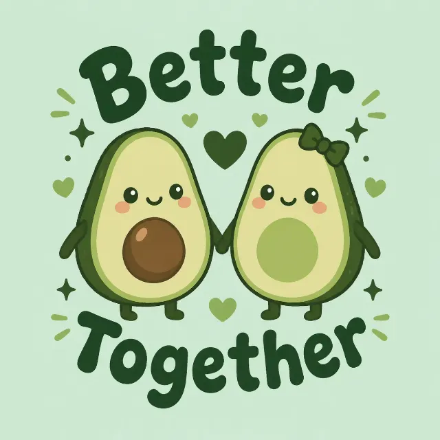 Cute Avocado Couple Kawaii T-Shirt Design