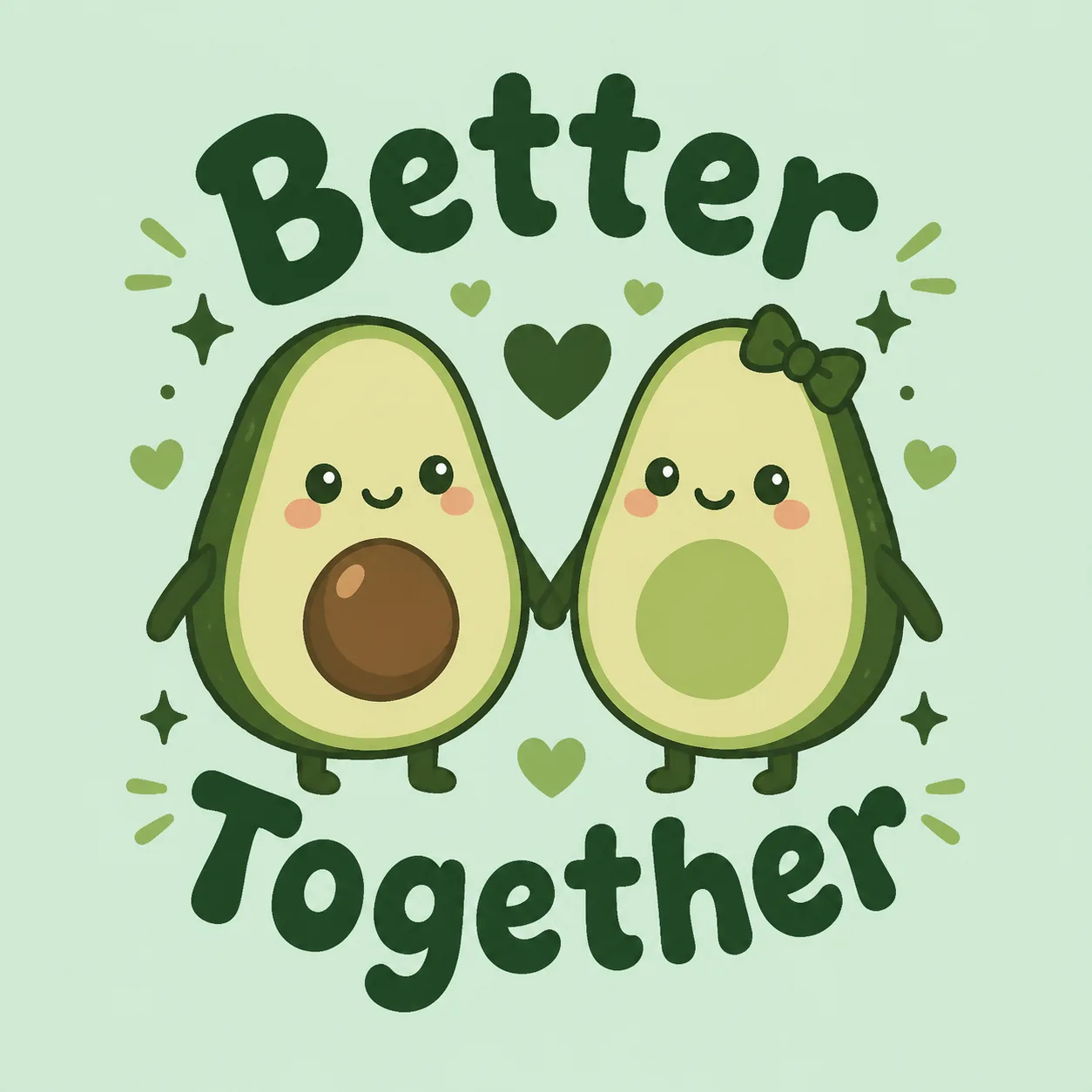 Cute Avocado Couple Kawaii T-Shirt Design