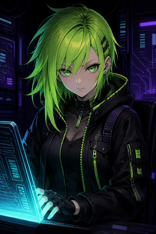 Cyberpunk Anime Hacker Girl Illustration