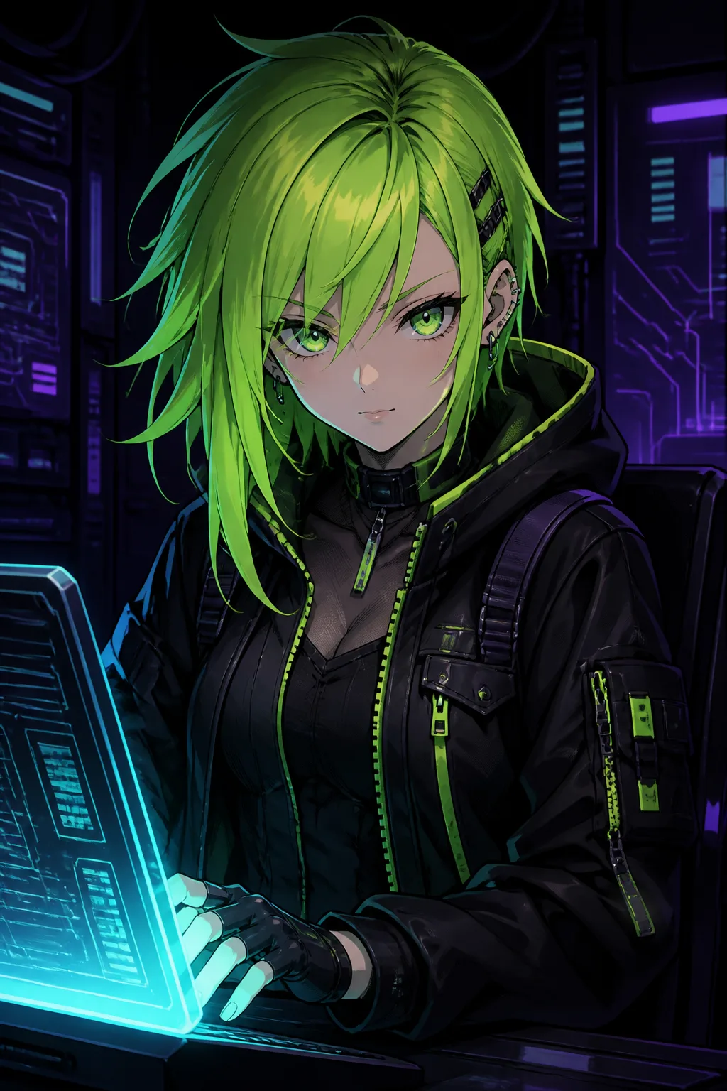 Cyberpunk Anime Hacker Girl Illustration