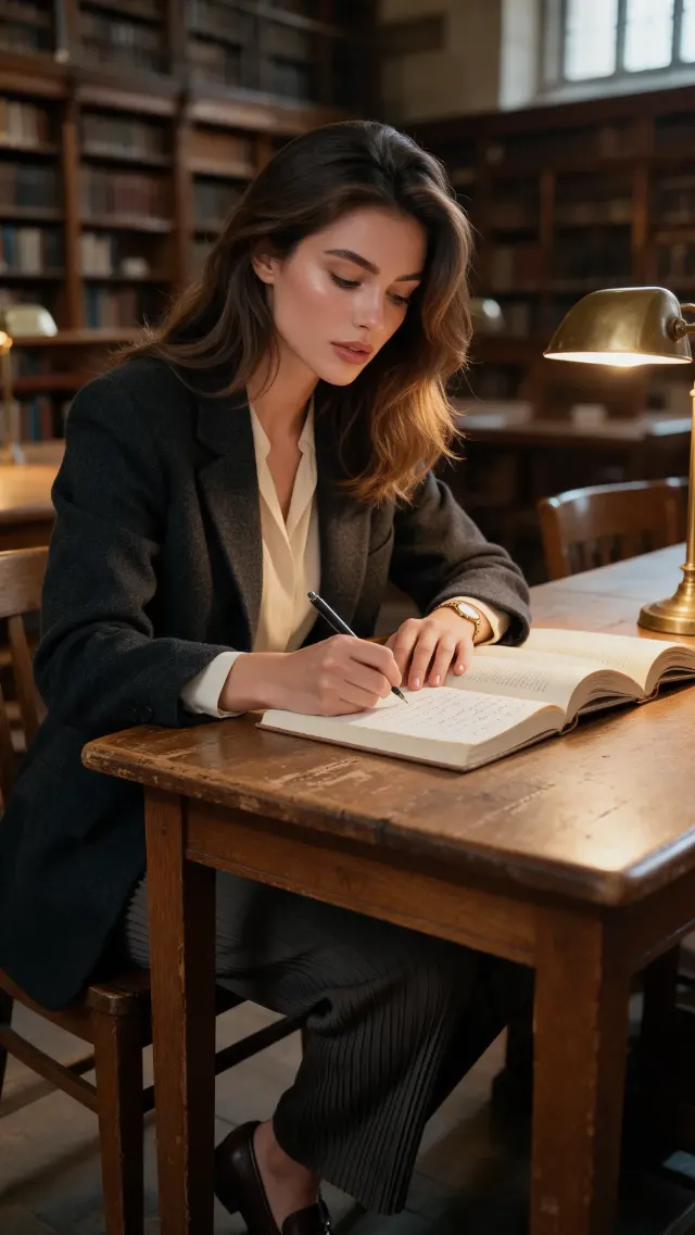 Dark Academia Library Study Portrait