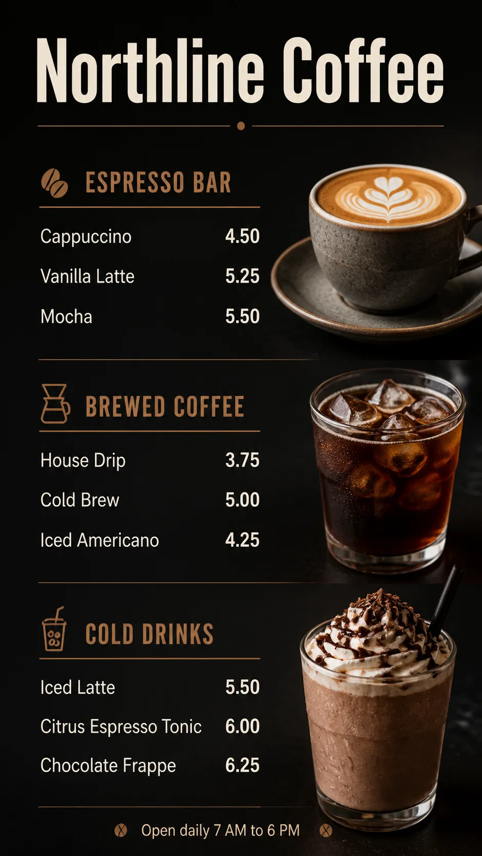 Dark Coffee Shop Digital Menu Screen