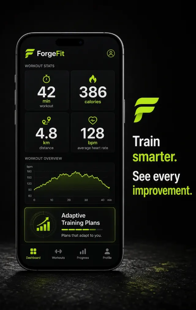 Dark Fitness App Workout Stats Mockup