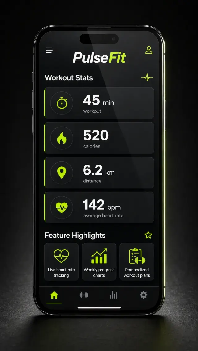 Dark Fitness App Workout Stats Screen