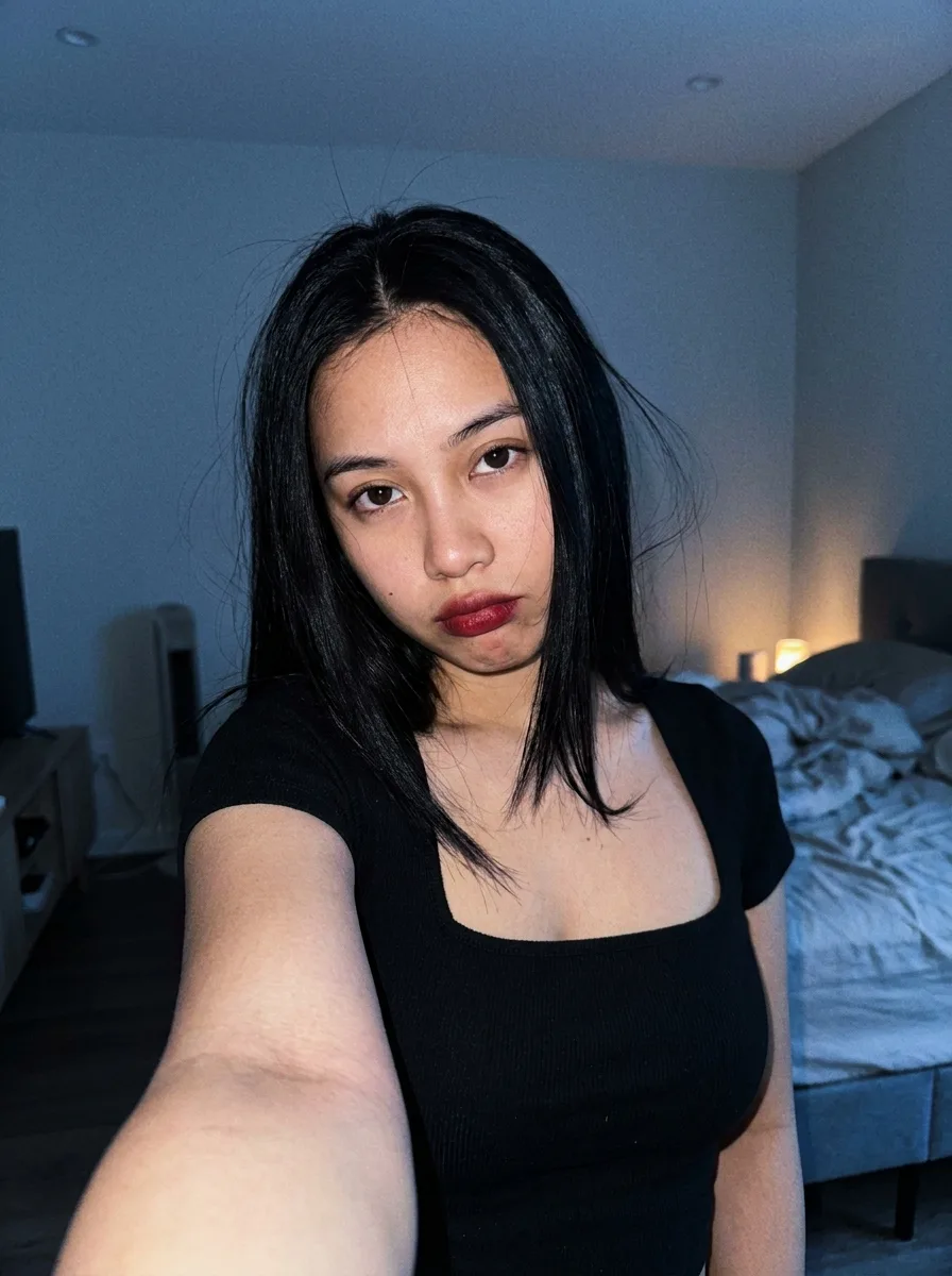 Dark Room TV Glow Selfie Portrait