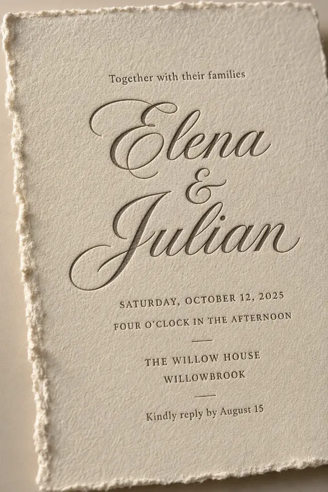 Deckled Edge Letterpress Wedding Invitation