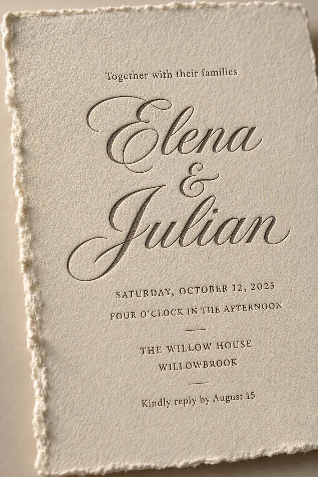 Deckled Edge Letterpress Wedding Invitation