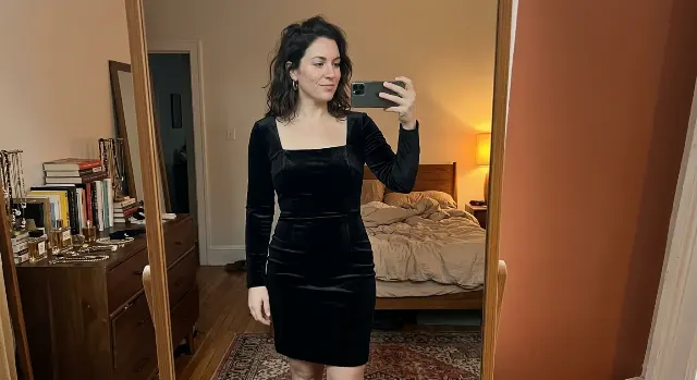Dimly Lit Cocktail Dress Mirror Selfie