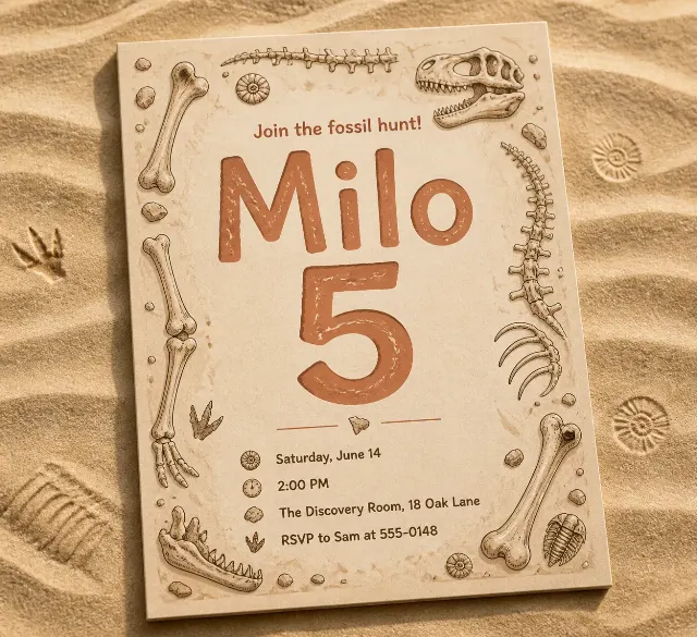Dinosaur Fossil Dig Birthday Invitation