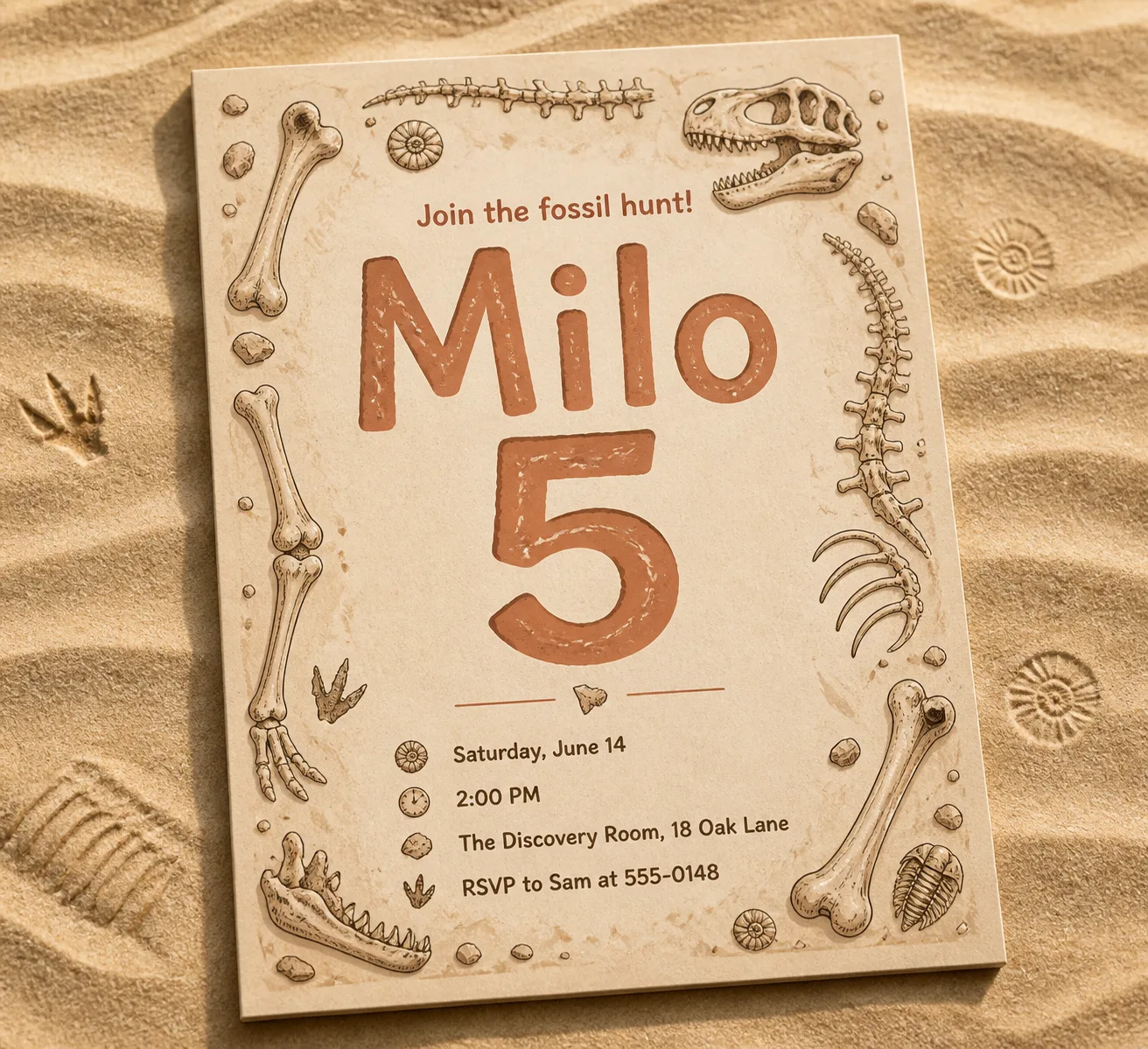 Dinosaur Fossil Dig Birthday Invitation