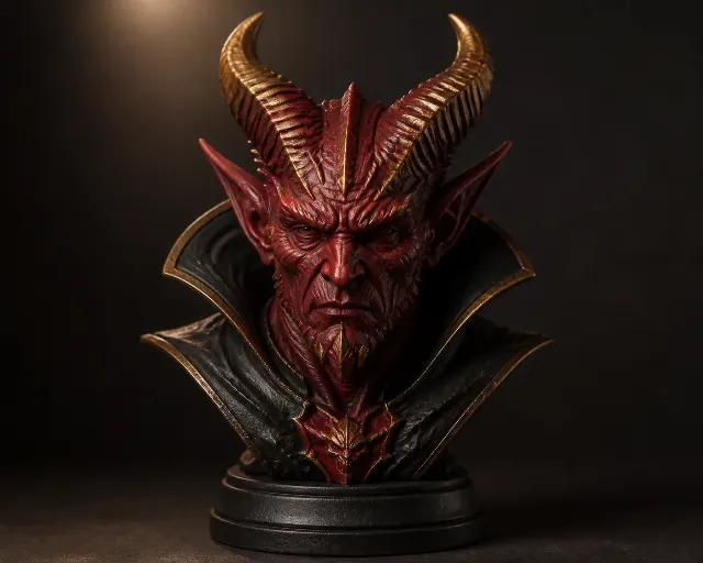 Dramatic Gold Horn Demon Resin Bust